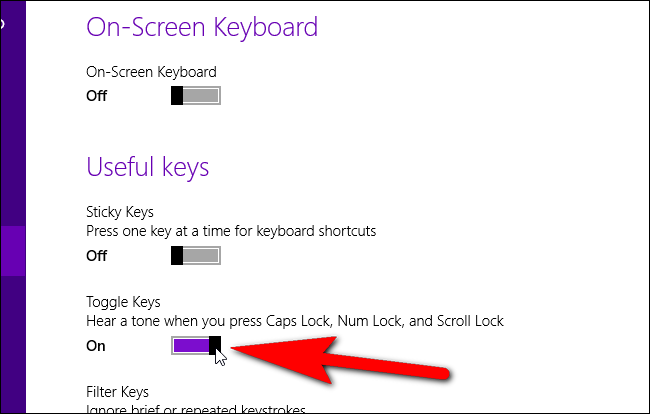 Включение Toggle Keys в Windows 8