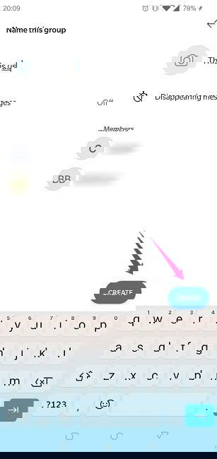 Android Signal: ввести название группы и кнопка 'Создать'