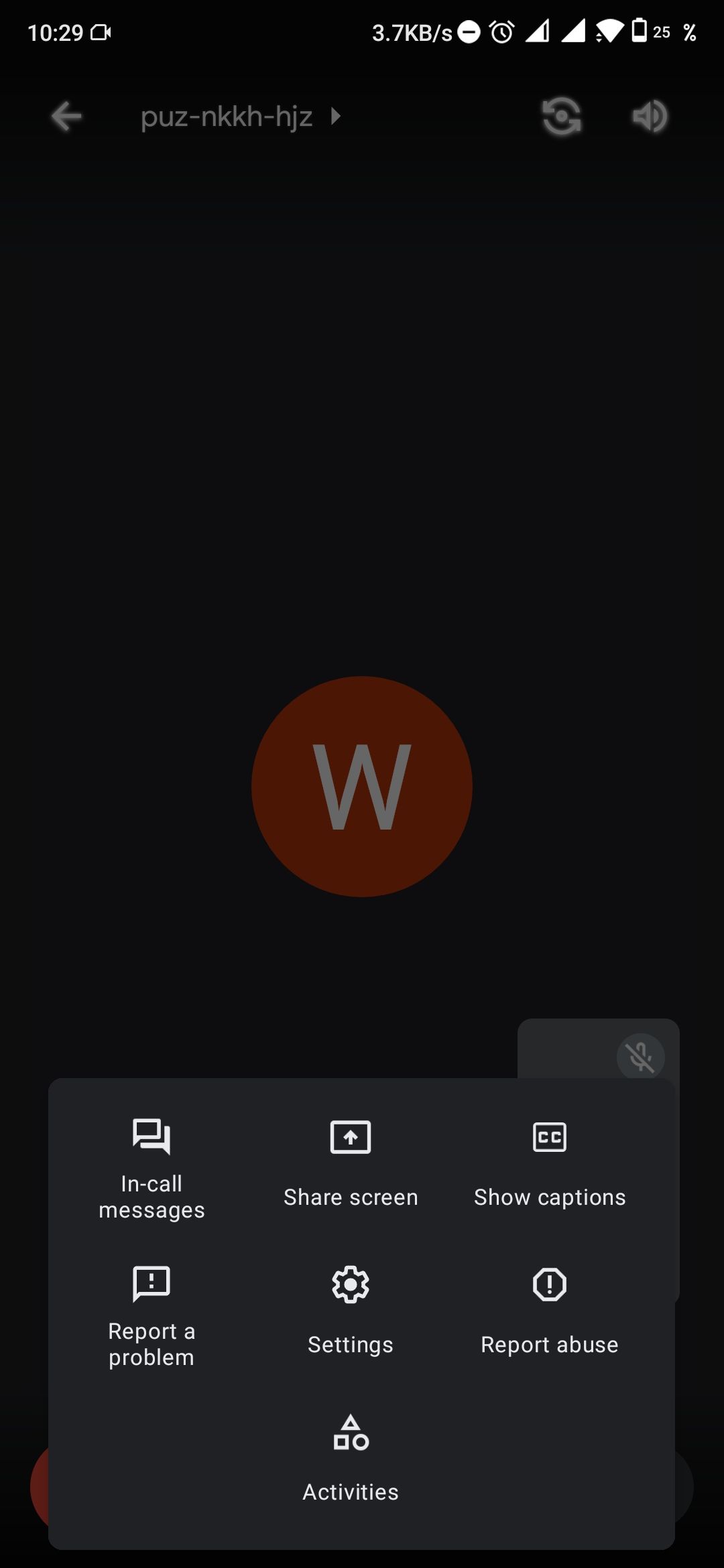 Диалоговое меню Google Meet на Android