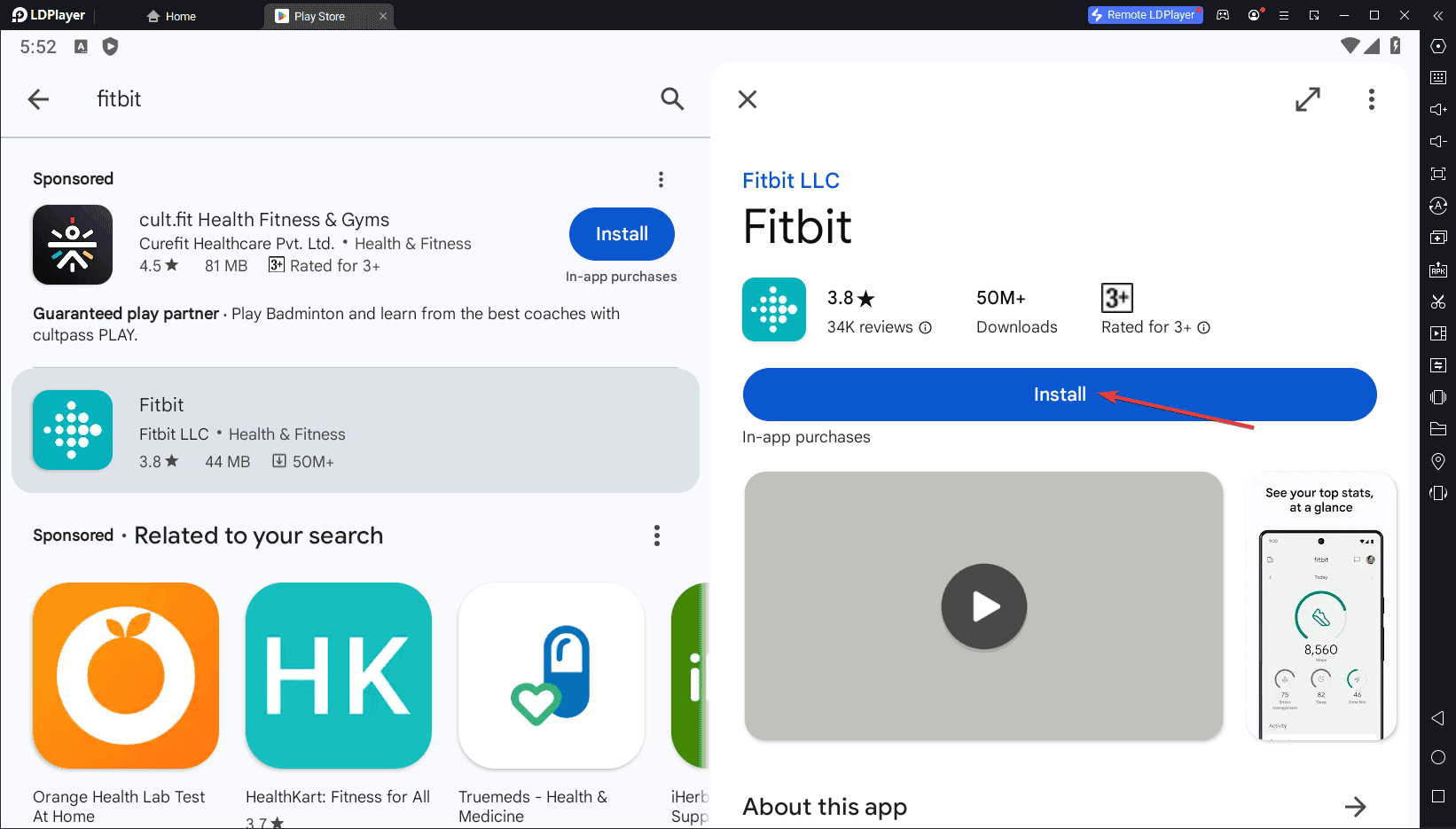 Приложение Fitbit в Google Play на Windows
