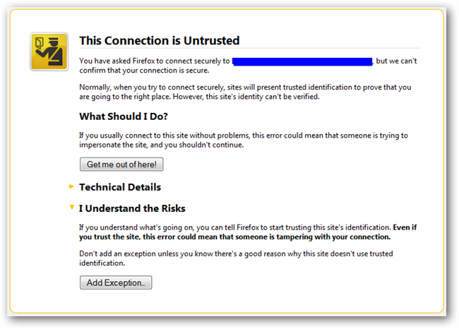 Предупреждение Firefox о проблеме с сертификатом