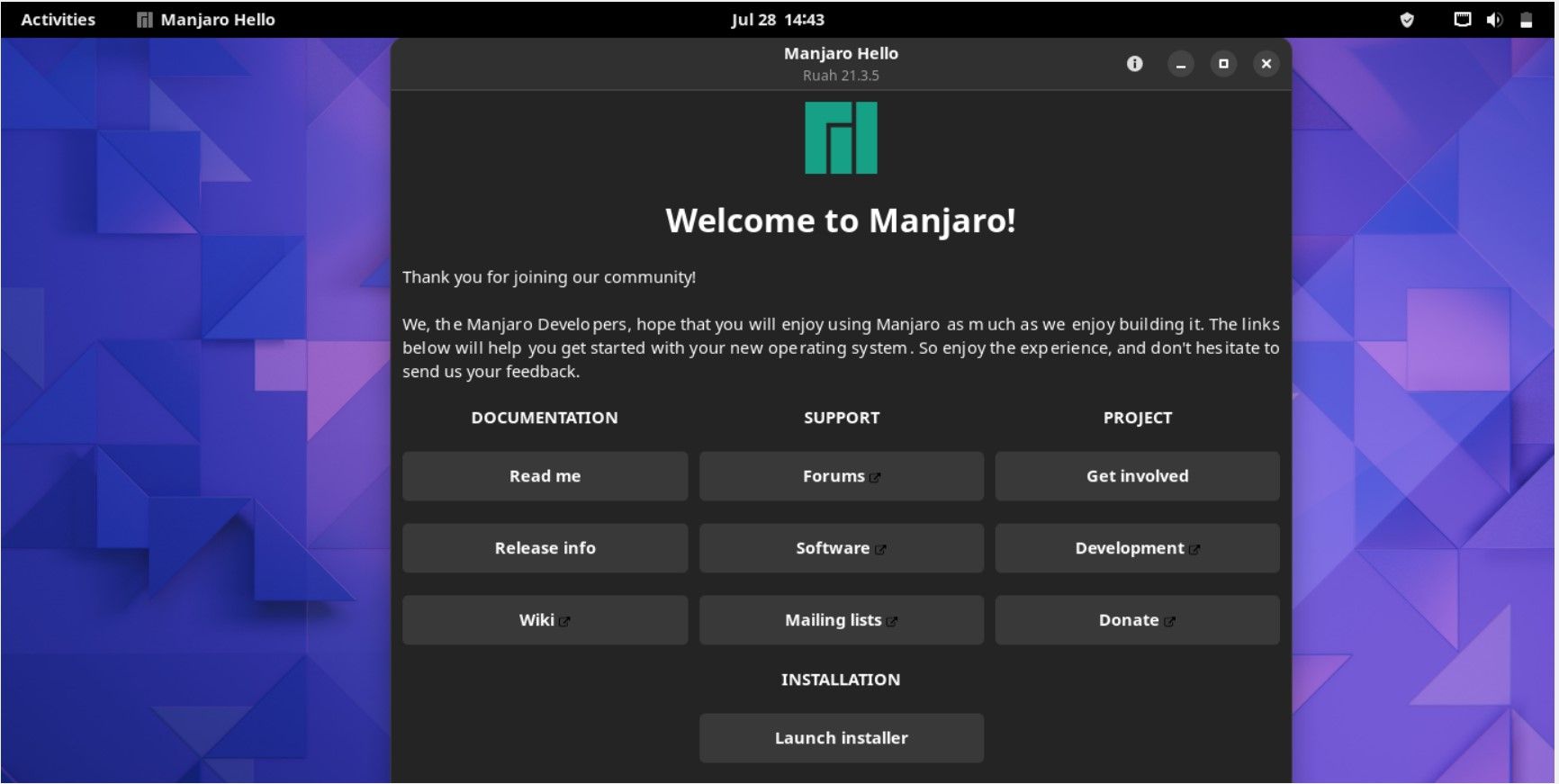 Launch Installer for Manjaro Linux