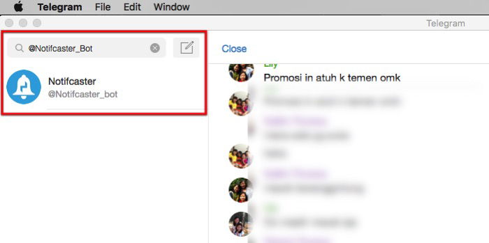 Поиск бота Notifcaster_Bot в Telegram