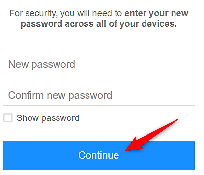 Форма для создания и подтверждения нового пароля