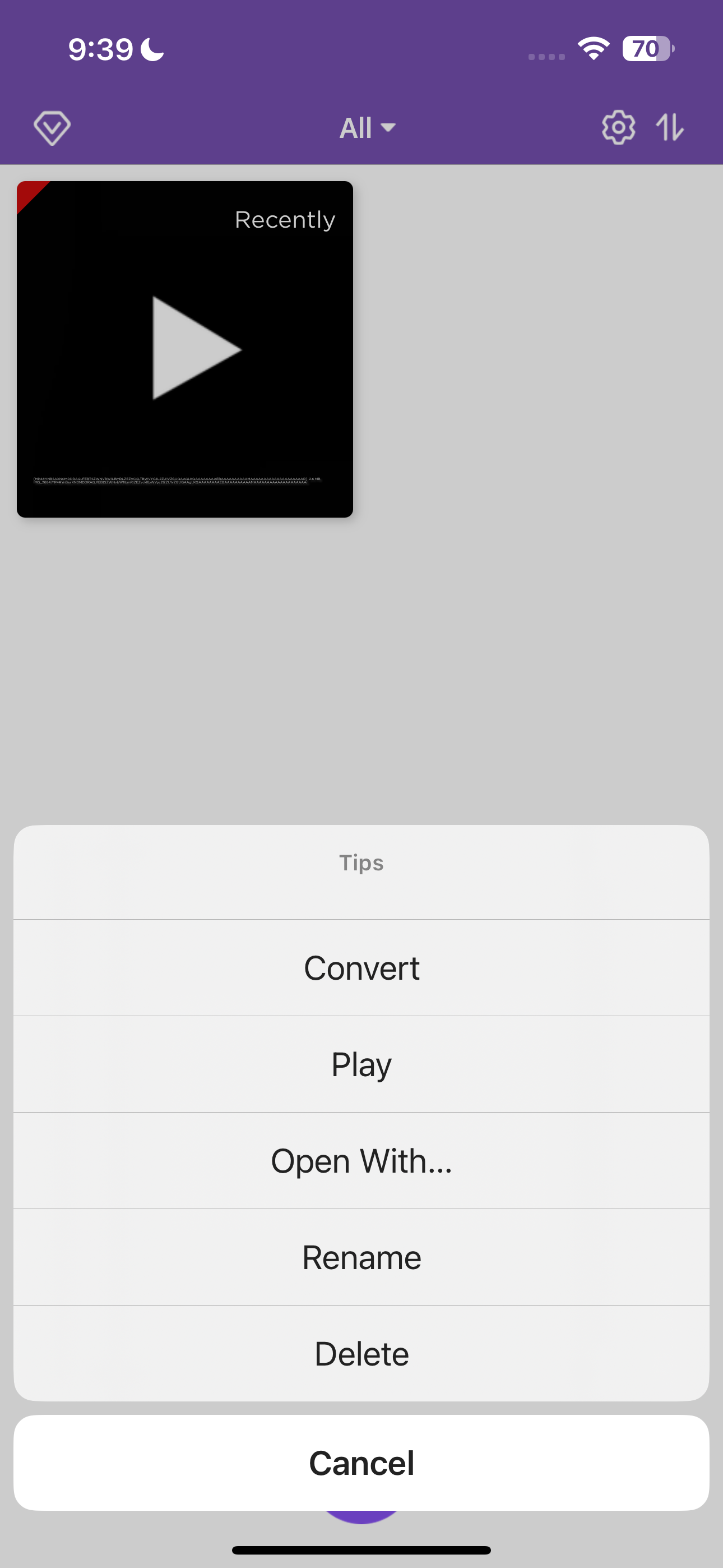 Меню с опцией Конвертировать в приложении