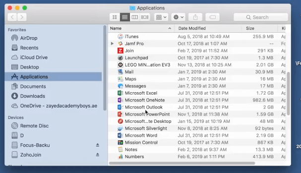 Окно «Программы» для доступа к Microsoft Outlook