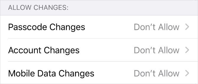 Настройки Allow Changes в Content & Privacy Restrictions