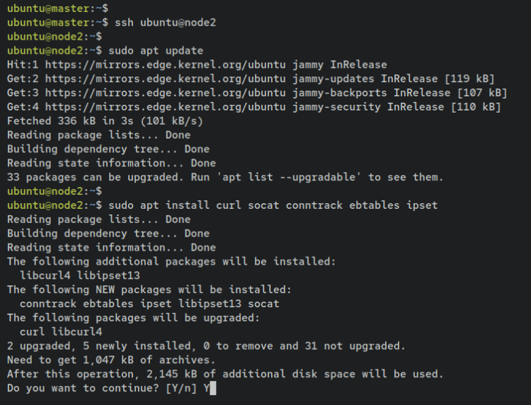 Установка на node2