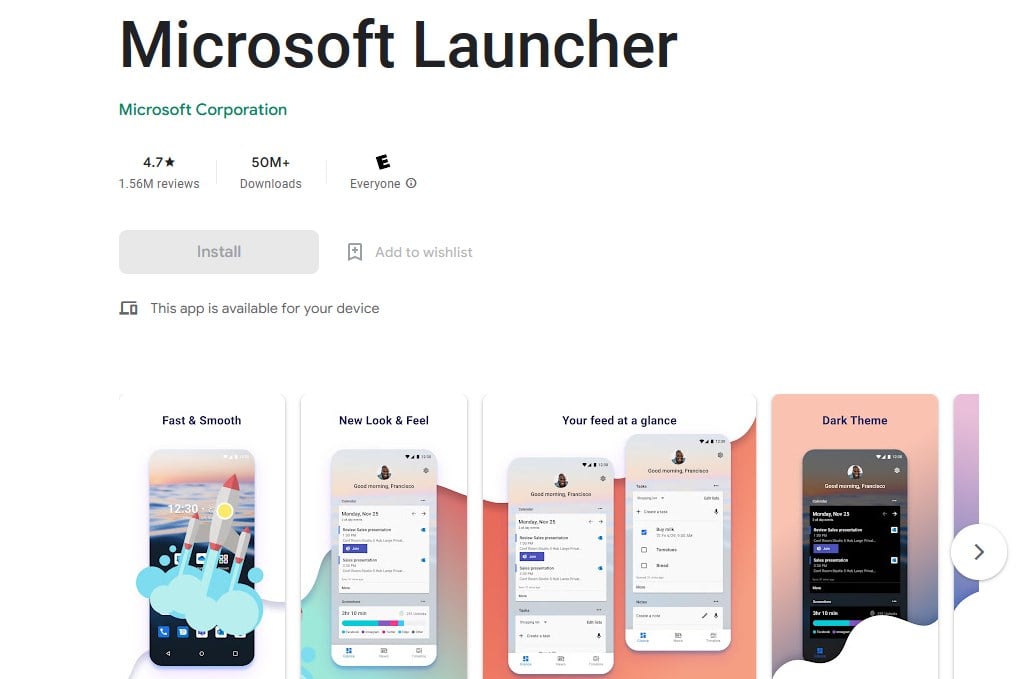 Смартфон с приложением Microsoft Launcher и настройками синхронизации