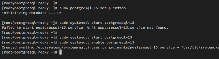 инициализация и запуск PostgreSQL