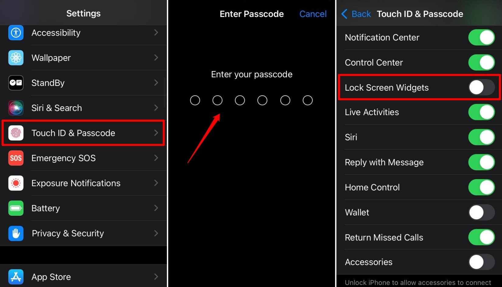 turn off lock screen widgets on iPhone