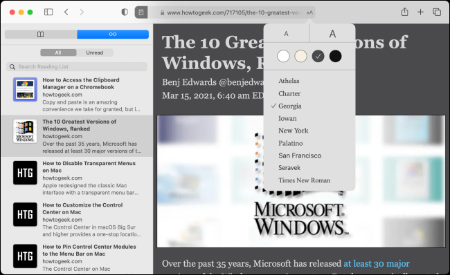 Список для чтения и режим чтения в Safari на Mac