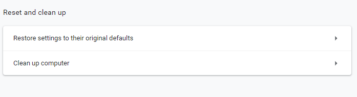 Опция Восстановить настройки в Chrome