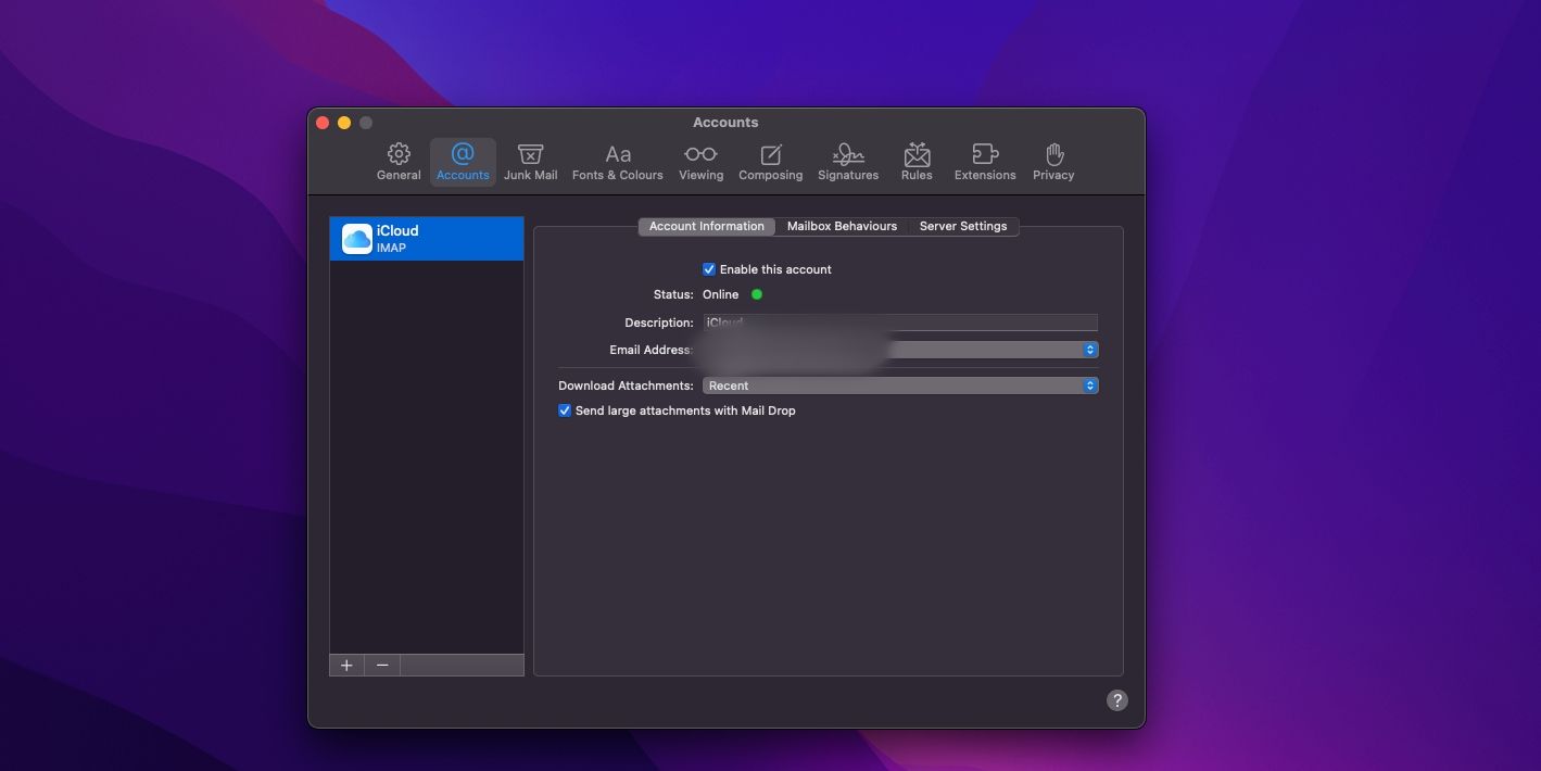Mail Drop enabled in Mail on Mac