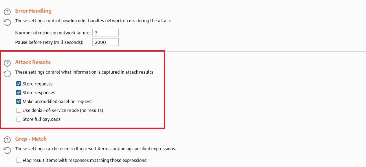 Какая информация сохраняется Intruder во время атаки