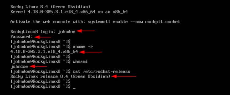 Экран входа в систему Rocky Linux