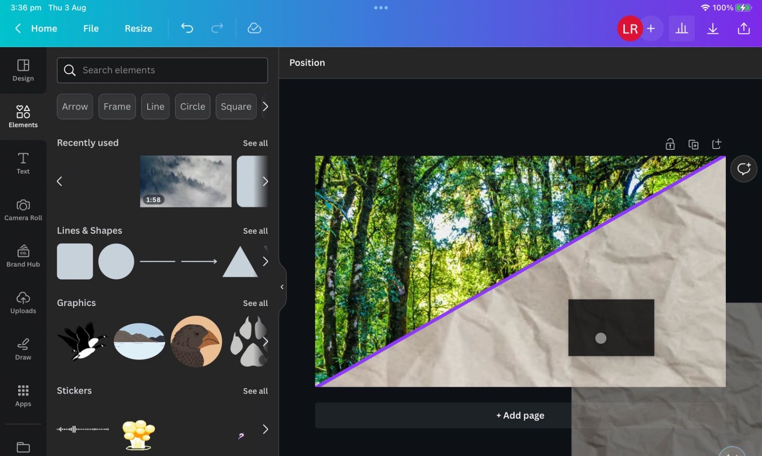 Перетаскивание второго изображения в диагональную рамку Canva