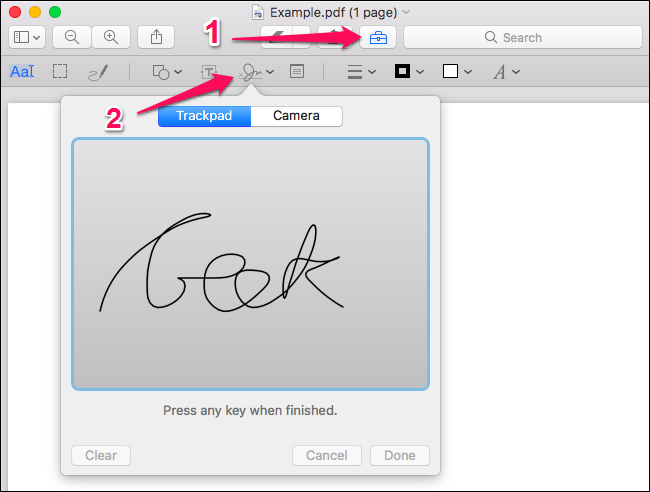 Выберите иконку инструмента и нажмите кнопку подписи