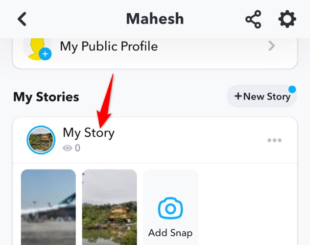 Нажмите «Моя история» на странице профиля.