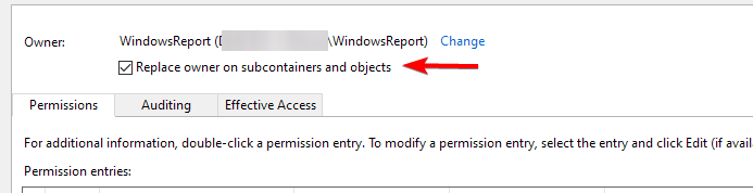 Опция замены владельца у дочерних объектов