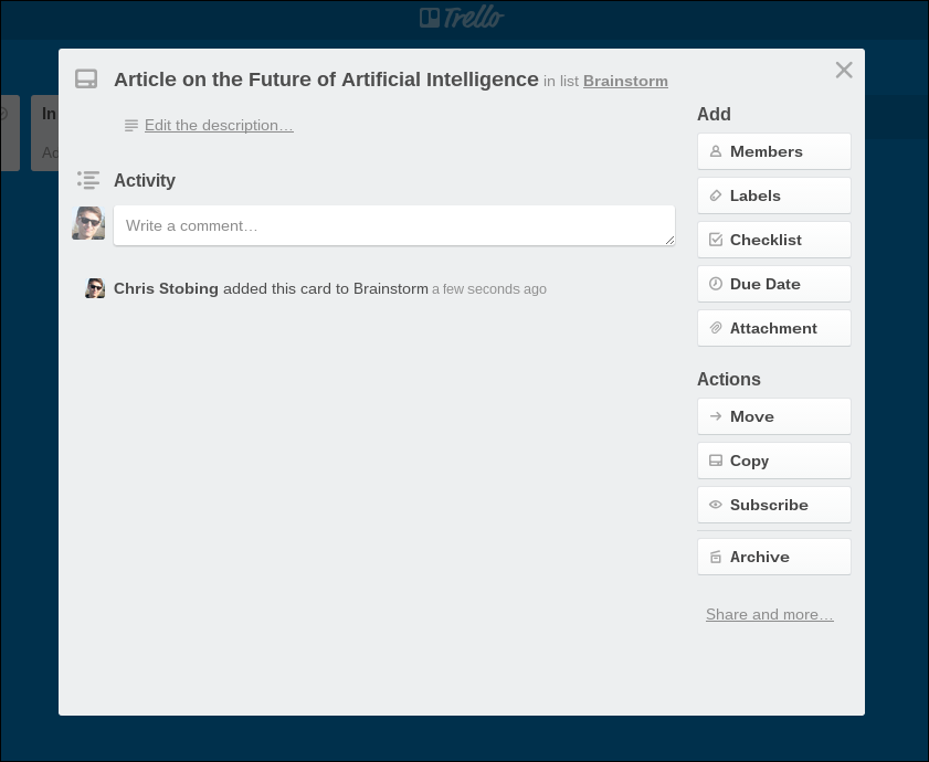 Окно карточки с описанием и опциями