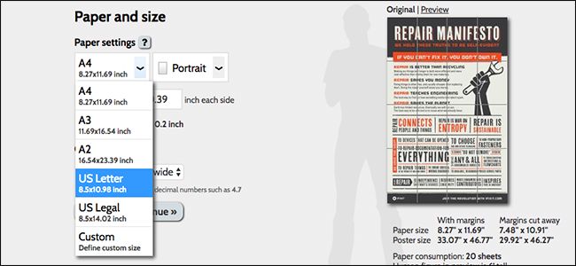Список типов бумаги с выбранным US Letter