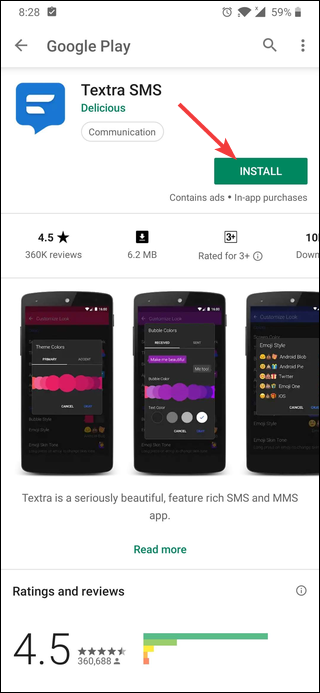Установка Textra из Play Store