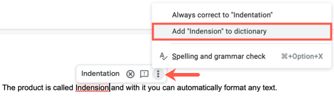 Добавление слова из подсказки орфографии