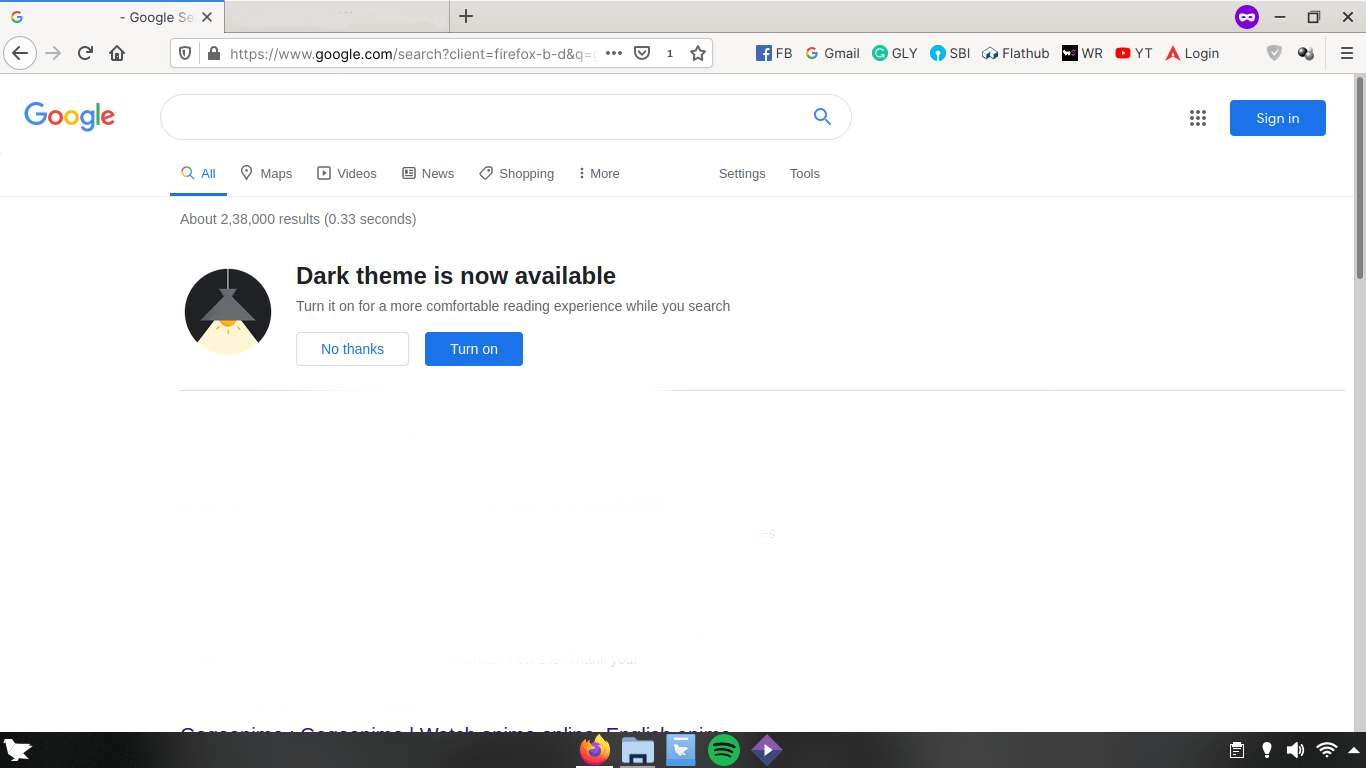FirefoxでのGoogleダークテーマ表示の例