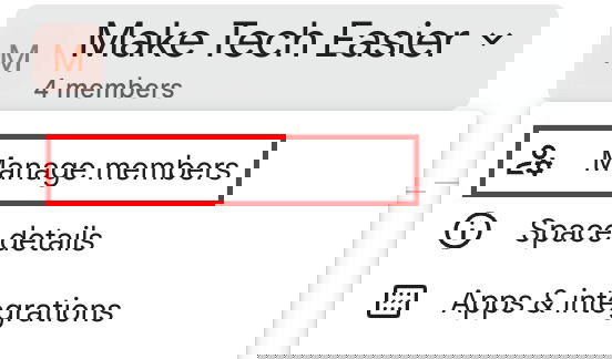 Пункт Manage members в меню пространства