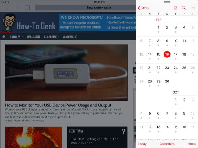 Список приложений для Slide Over и выбор той, что откроется в боковом окне