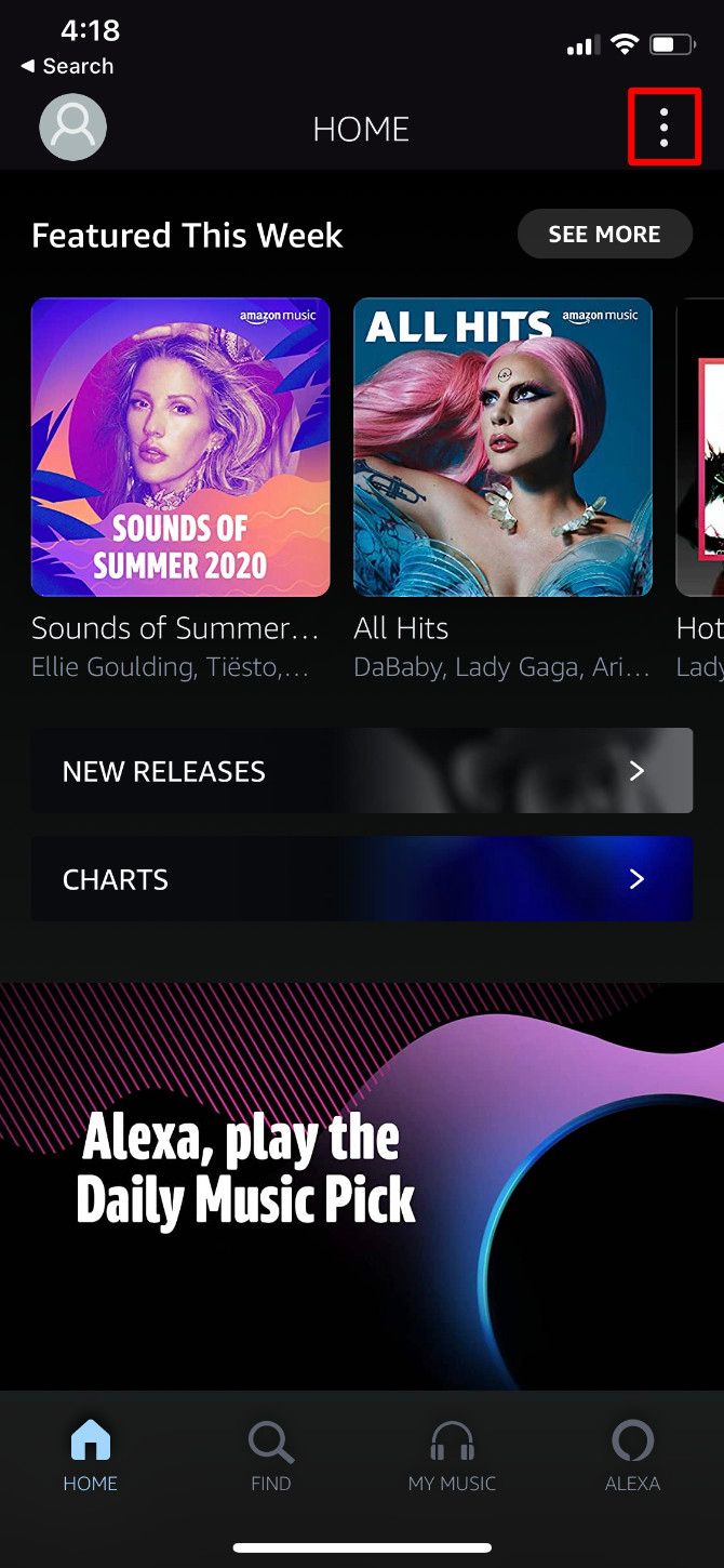 Главный экран Amazon Music