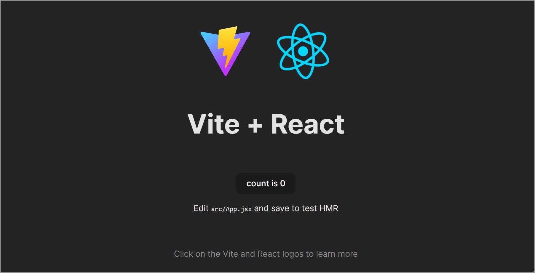 Домашняя страница React‑приложения, созданного с помощью Vite