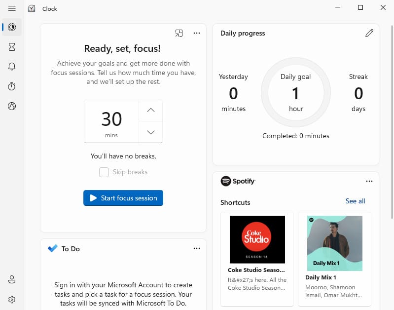 Clock アプリに連携された Spotify のプレイリスト表示