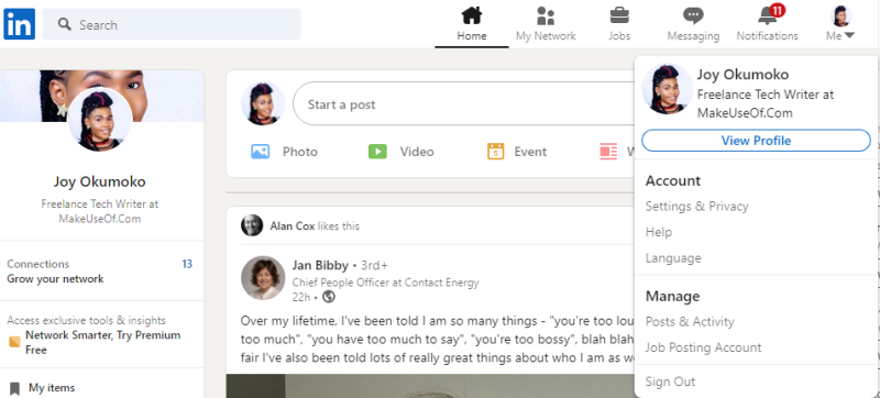 Нажмите на фото профиля LinkedIn