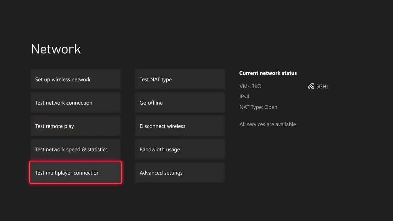 Параметры сетевого подключения для проверки мультиплеера