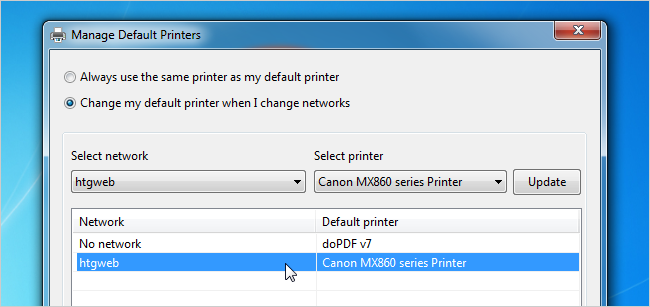 Пример: домашняя сеть — физический принтер; офлайн — печать в PDF