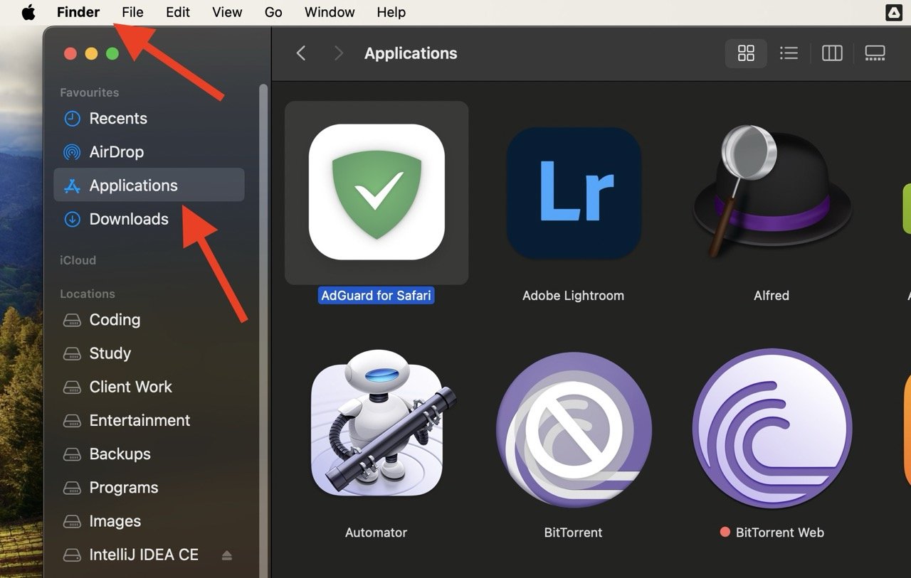 Папка «Программы» в Finder на Mac