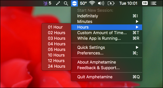Выбор часов для работы Amphetamine