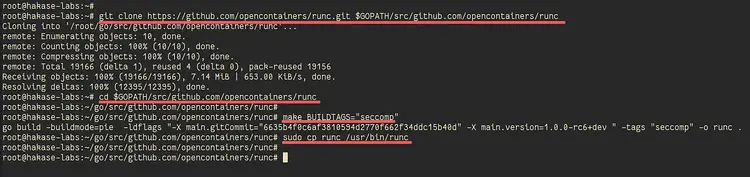 Сборка runc и копирование в /usr/bin