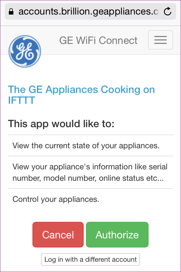 Запрос авторизации для канала GE Appliances