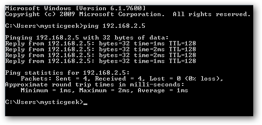 Статус сети и проверка IP через ping