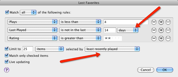 Пример правила для забытых фаворитов