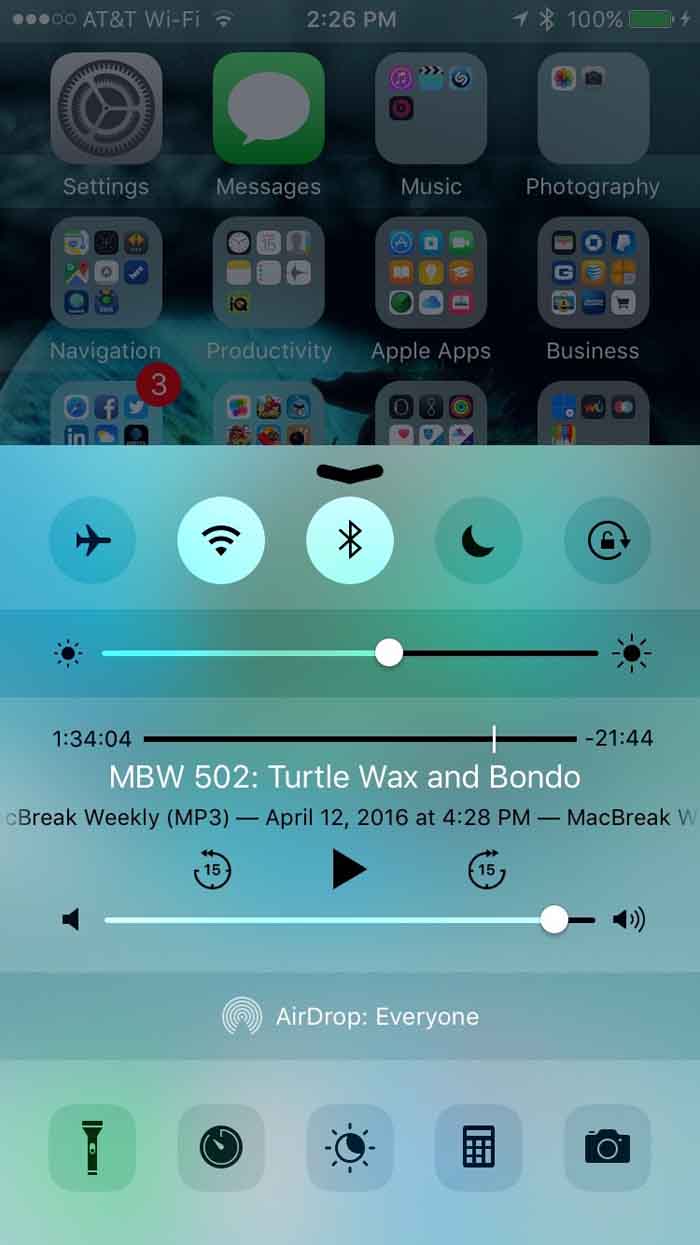 Пункт управления Bluetooth