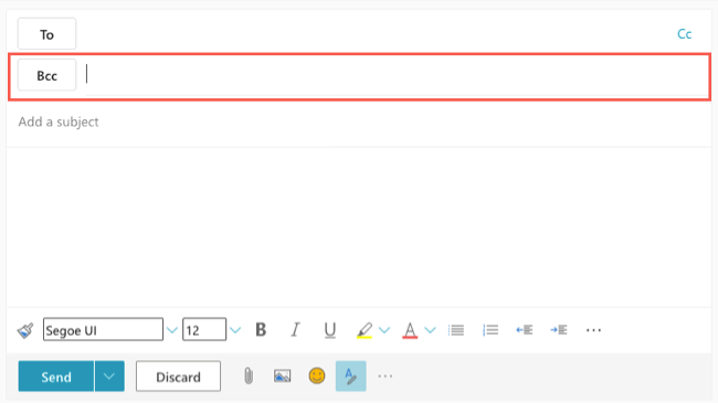 Поле BCC в веб‑версии Outlook