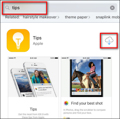 Поиск приложения в App Store и кнопка загрузки из облака