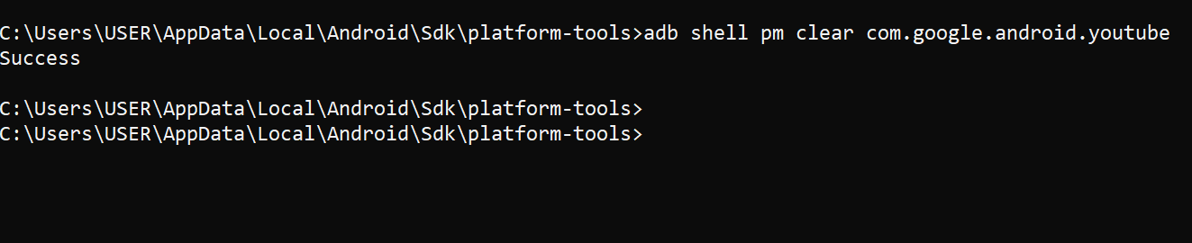 Очистка данных приложения командой pm clear.
