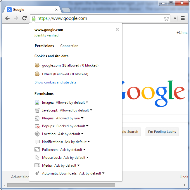 Просмотр и изменение разрешений сайта в Chrome