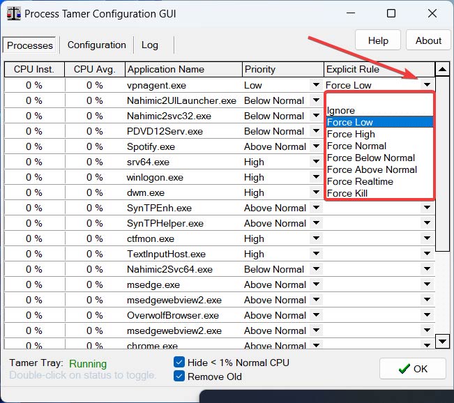 Установка явного правила из вкладки
