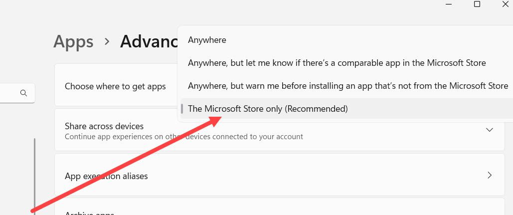 Настройка Windows на установку приложений только через Microsoft Store.